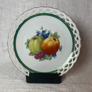 Vintage Winterling Bavaria Hand Painted Fruit Design 7.5" Plate Lace‎ Style Edge